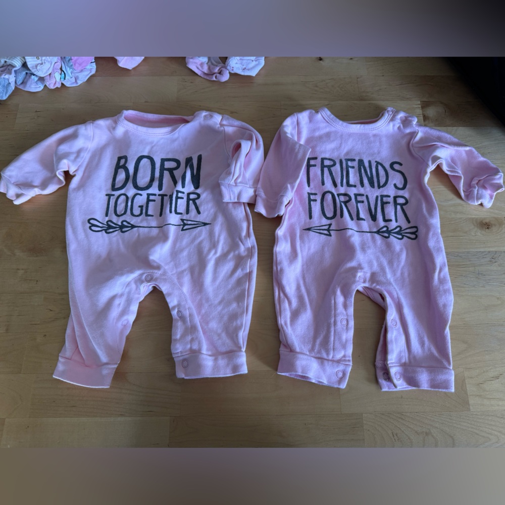 Pink baby 2 piece Set - Born Together, Friends Forever newborn twins